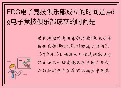 EDG电子竞技俱乐部成立的时间是;edg电子竞技俱乐部成立的时间是